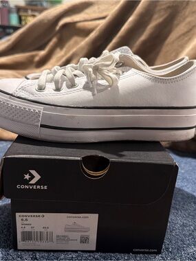 Converse Women’s White Low-Top Canvas Platform Sneaker with Black Stripe